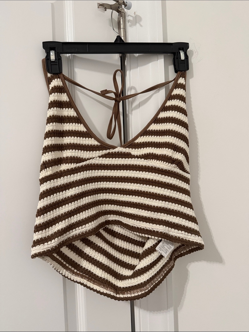 SHEIN Brown & Cream Striped Crochet Halter Tank